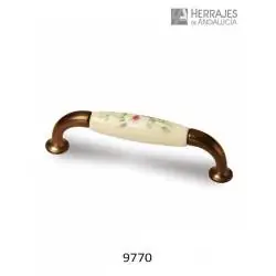 Tirador bronce y porcelana 96 mm | Herrajes de Andalucía