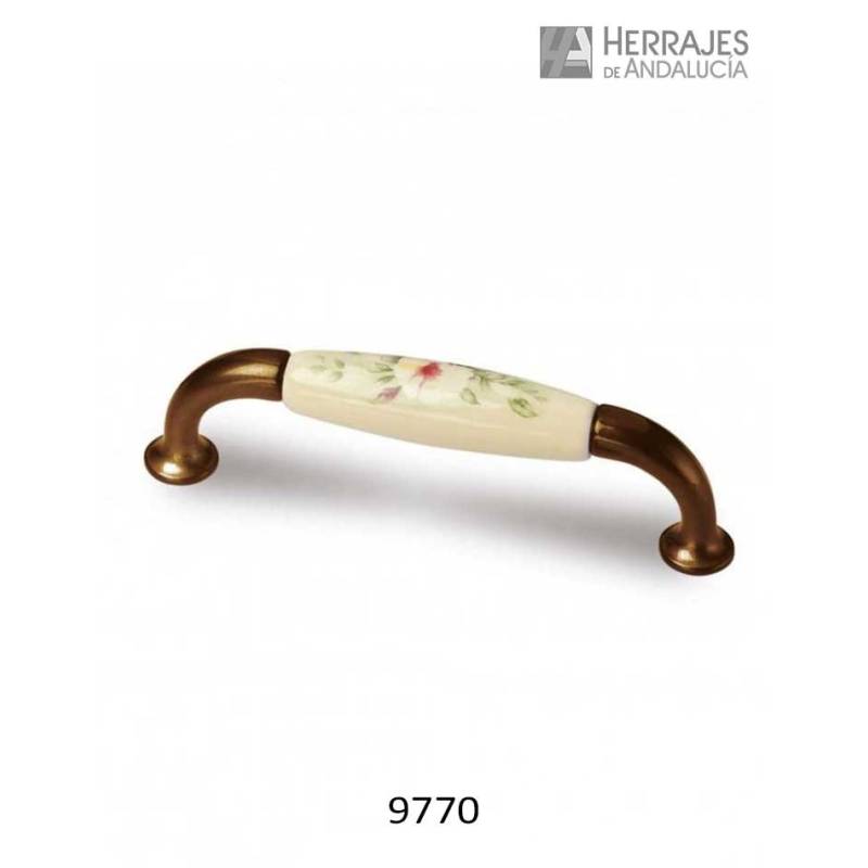 Tirador bronce y porcelana 96 mm | Herrajes de Andalucía