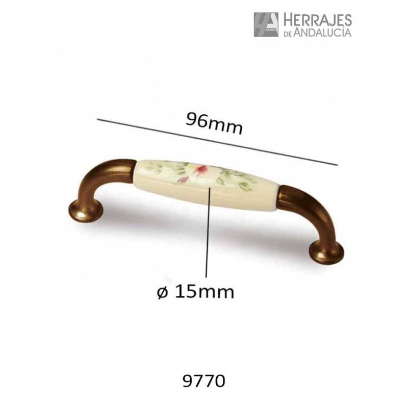 Tirador bronce y porcelana 96 mm | Herrajes de Andalucía