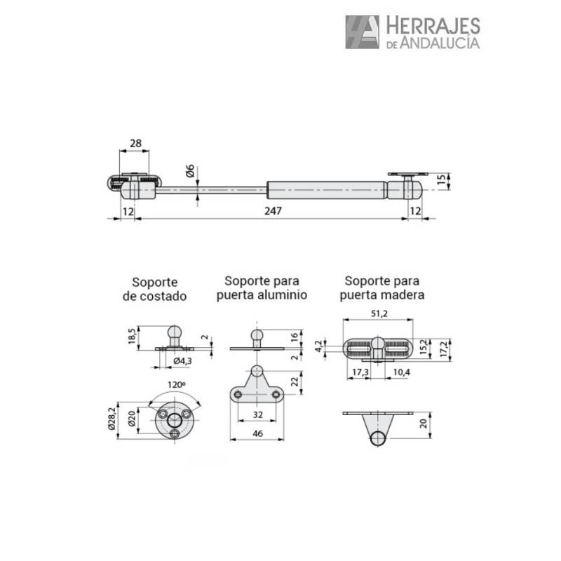 Pistón Gas Puerta Elevable 10kg | Herrajes de Andalucía