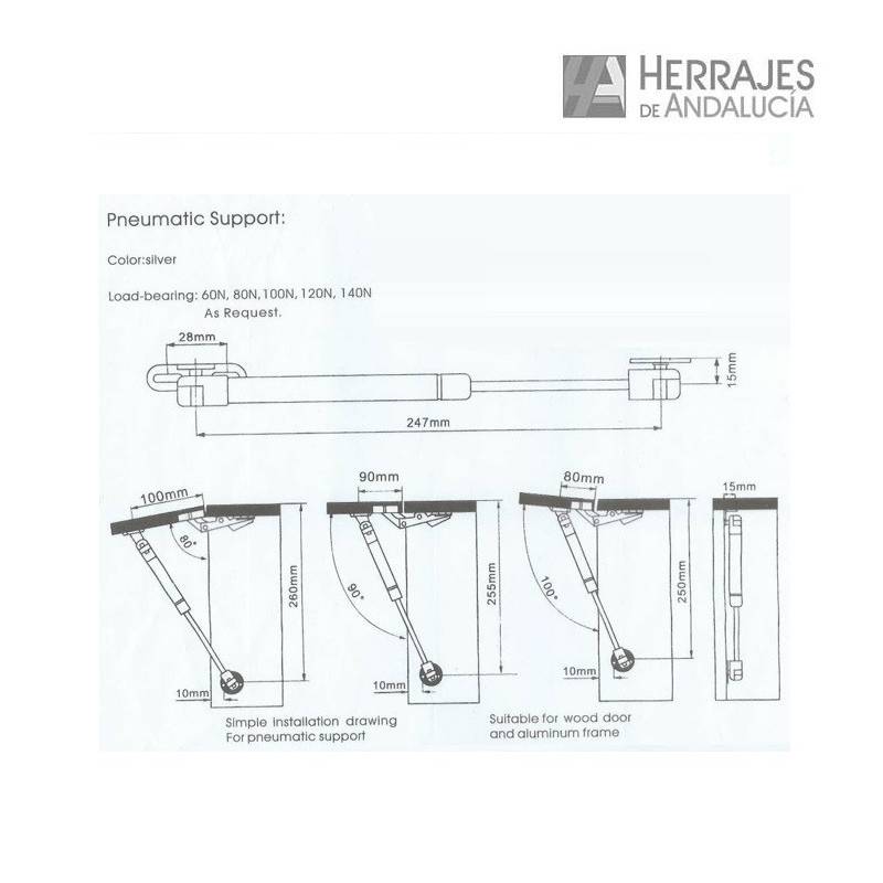 Pistón Gas Puerta Elevable 10kg | Herrajes de Andalucía
