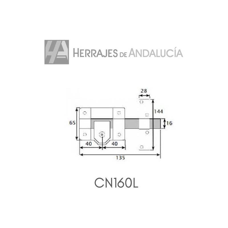 Cerrojo pintado llave CN160/201L-Herrajes de Andalucía