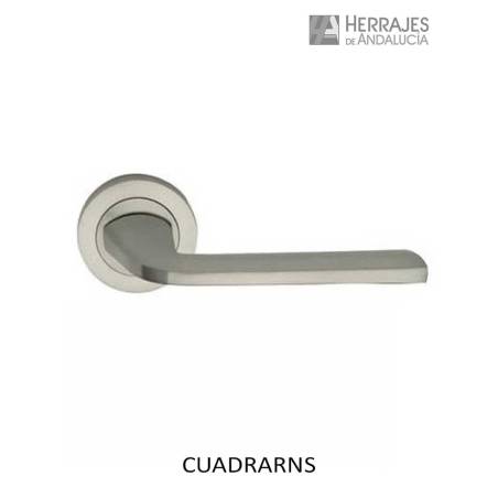 JUEGO MANIVELA CUADRA DE ALUMINIO CON ROSETA REDONDA. NIQUELADO SATINADO.. 120x50mm