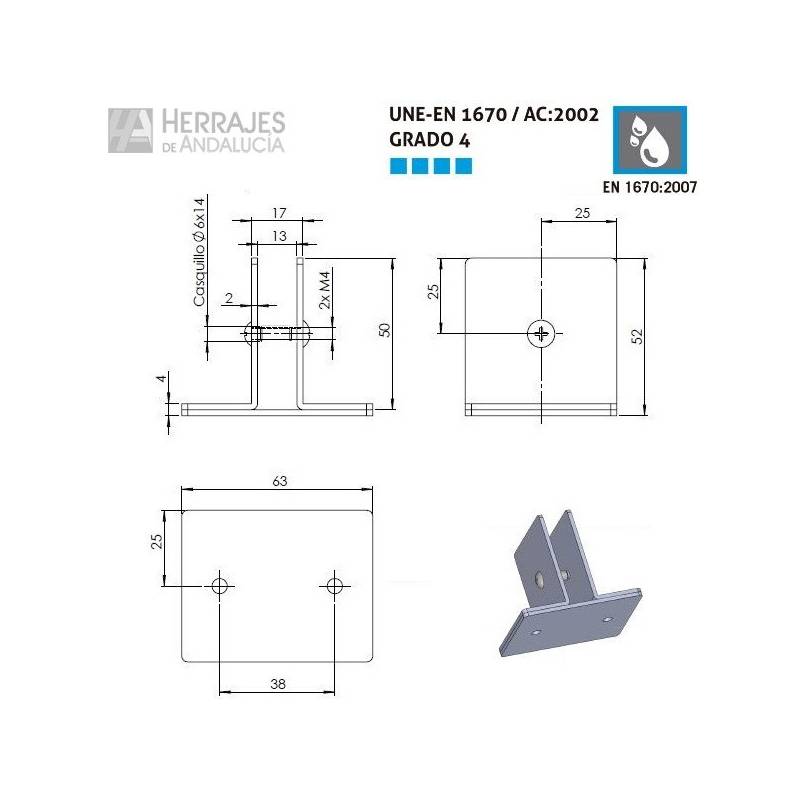 Escuadra TU WPF22 Inox para Cabina Sanitaria | Herrajes de Andalucía