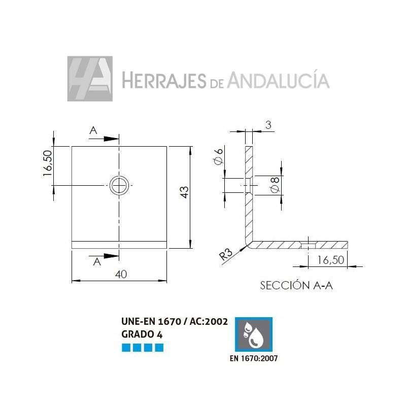 Escuadra Unión 90º Cabina Sanitaria Inox | Herrajes de Andalucía