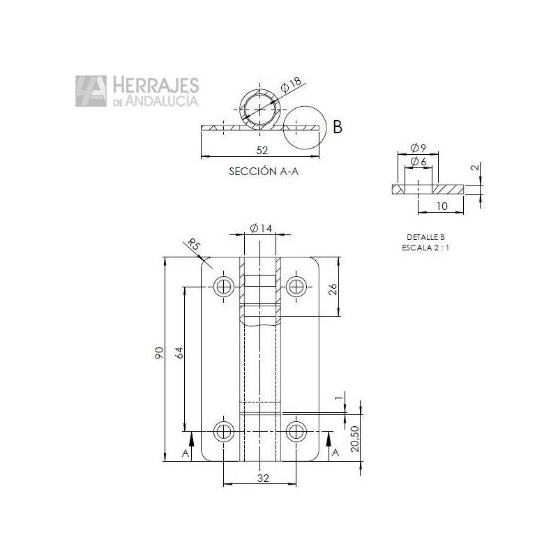 Bisagra plana WPF-05.B 90 Inoxidable 304 | Herrajes de Andalucía