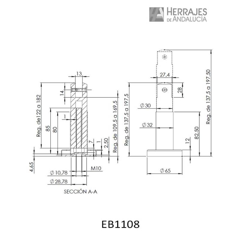 Pata regulable 100-150mm inox 304 Cabina Sanitaria | Herrajes de Andalucía