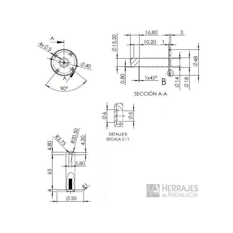 Percha WPF-44 78 mm Ø50 mm Cabinas Sanitarias | Herrajes de Andalucía