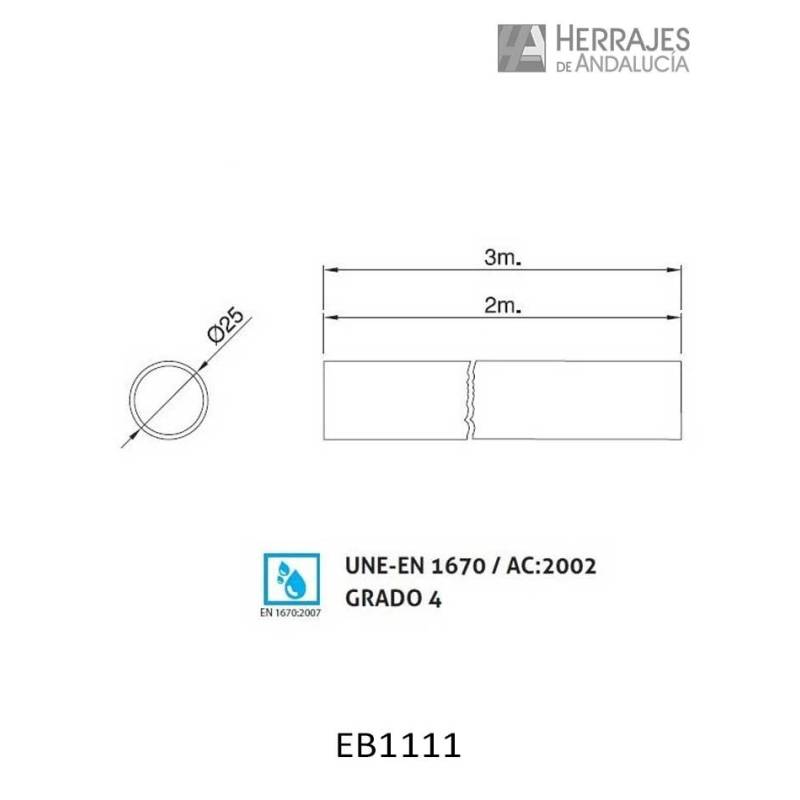 Tubo WPF-25 cabina sanitaria 3m acero inoxidable 304 | Herrajes de Andalucía