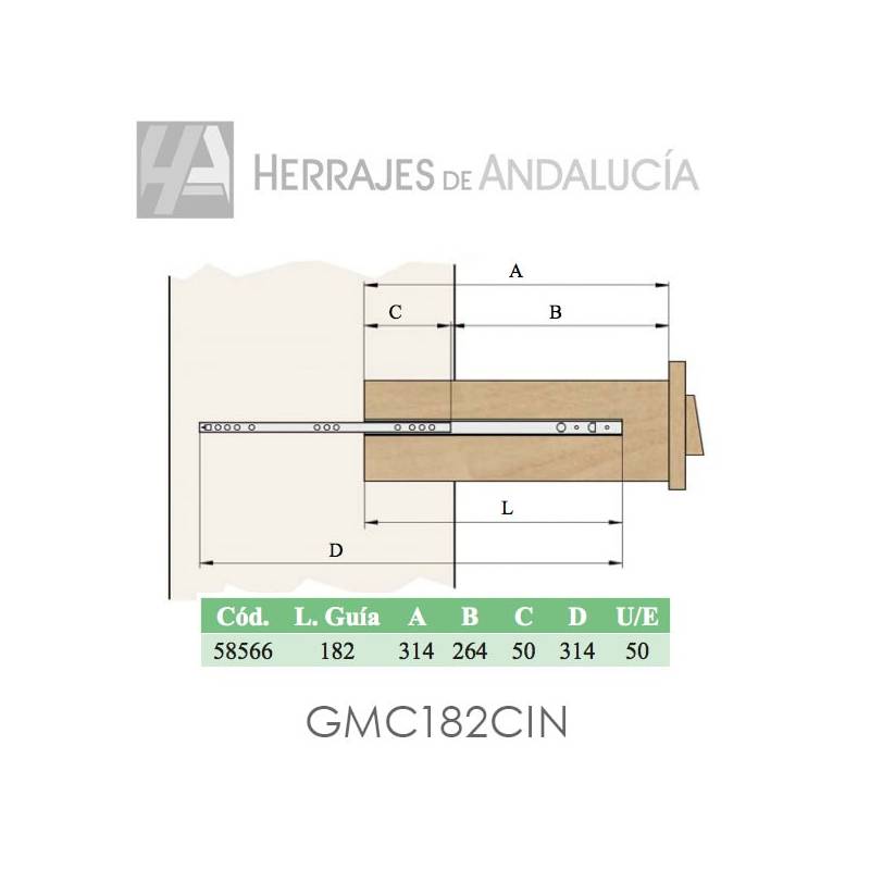 Microguías cajón 182x17mm 8kg zincado | Herrajes de Andalucía