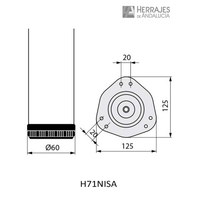 Pata mesa níquel satinado H71 Ø60 – Herrajes de Andalucía