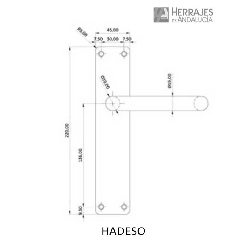 Juego manivela placa redonda acero inoxidable 245x45 mm | Herrajes de Andalucía