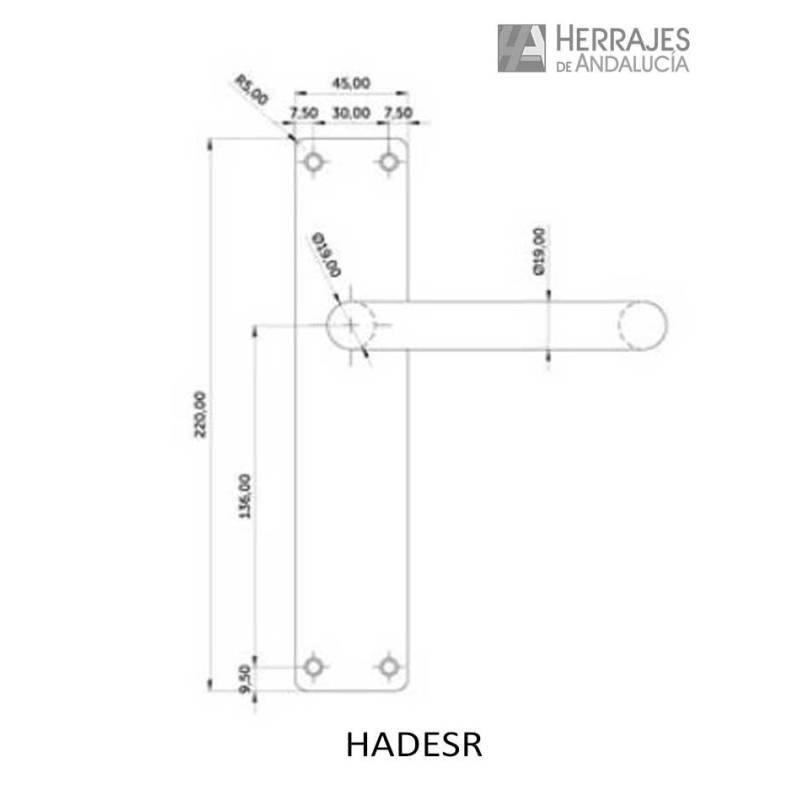 Juego manivela placa acero inoxidable 220x44 mm | Herrajes de Andalucía