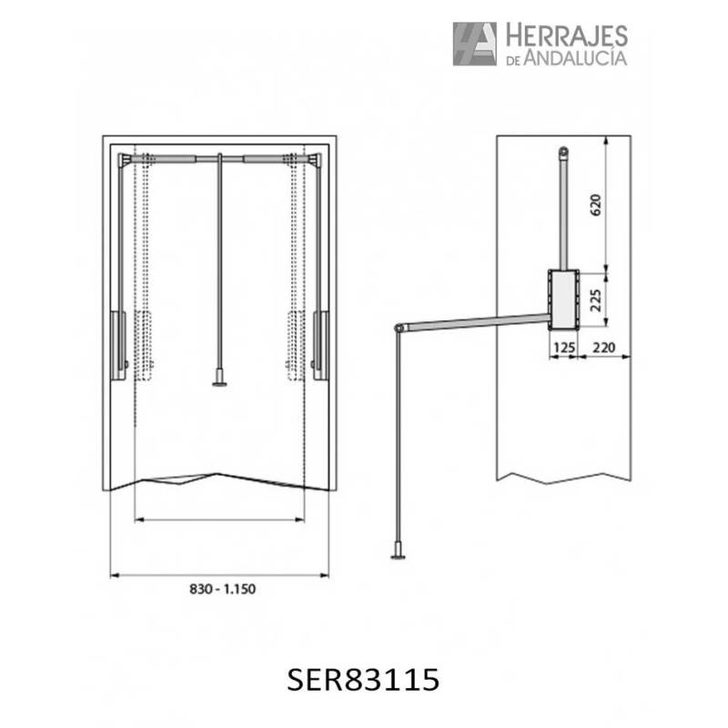 Perchero abatible para armario 83–115 cm gris | Herrajes de Andalucía