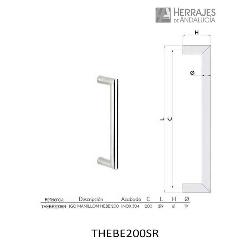 Manillón Thebe Inoxidable 200 mm | Herrajes de Andalucía