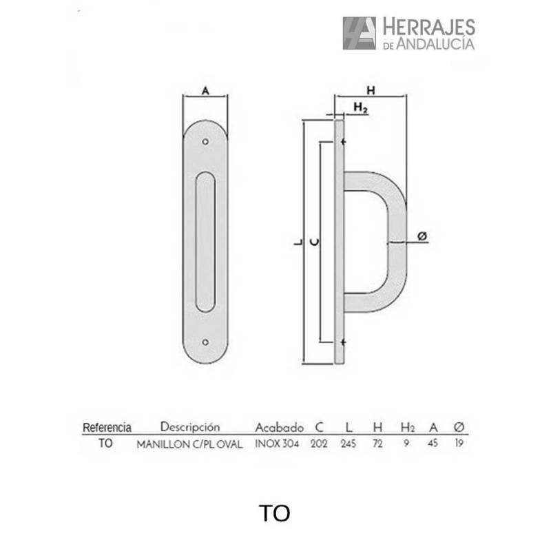 Manillón acero inoxidable 245mm | Herrajes Andalucía