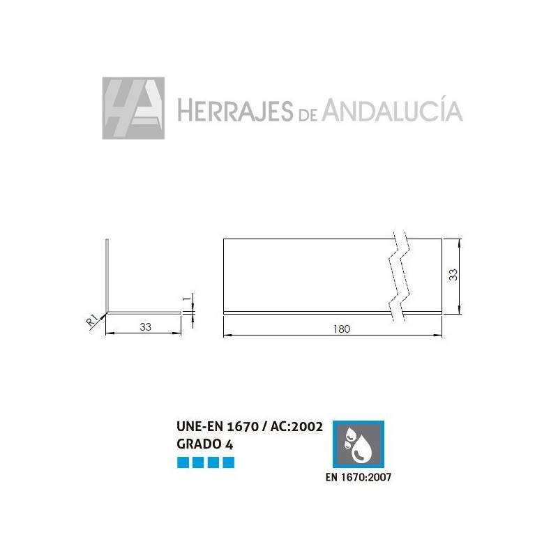 Perfil L exterior inox 180 cm cabina sanitaria | Herrajes de Andalucía