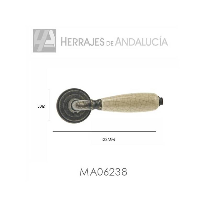 Medidas-Juego Manivela con roseta en acabado marfil craquelé envejecido-Herrajes de Andalucia