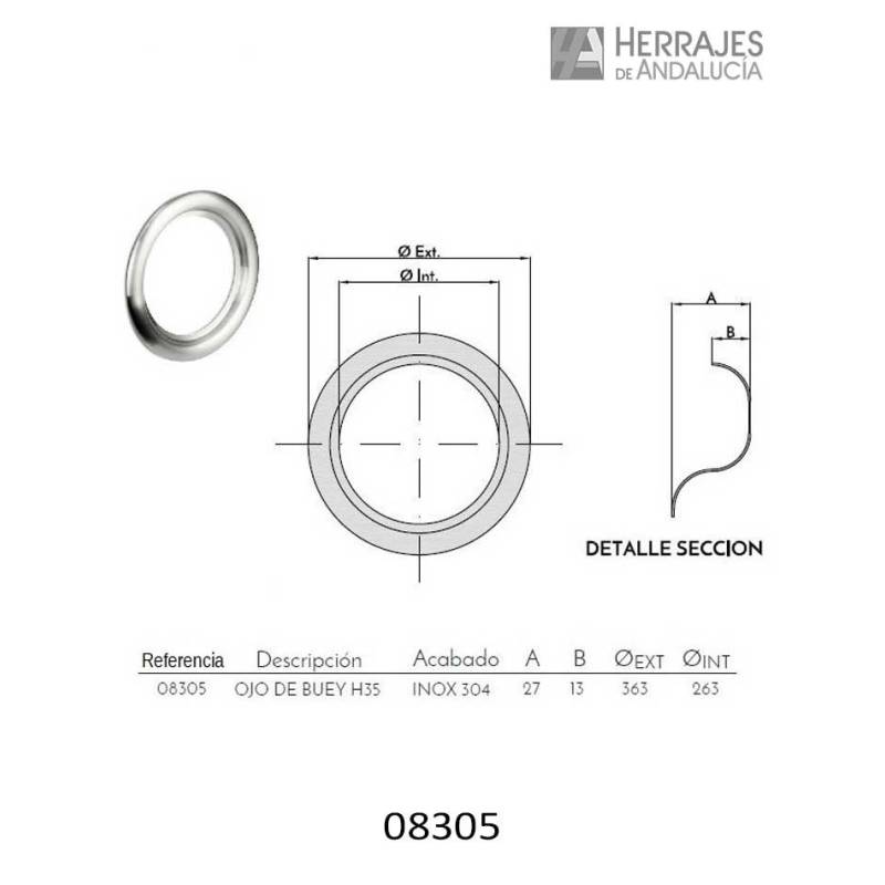 Ojo de Buey H35 Ø363 mm Puertas | Herrajes de Andalucía