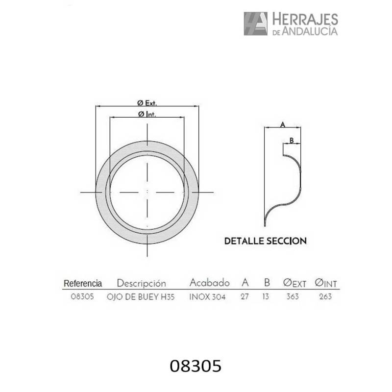 Ojo de Buey H35 Ø363 mm Puertas | Herrajes de Andalucía