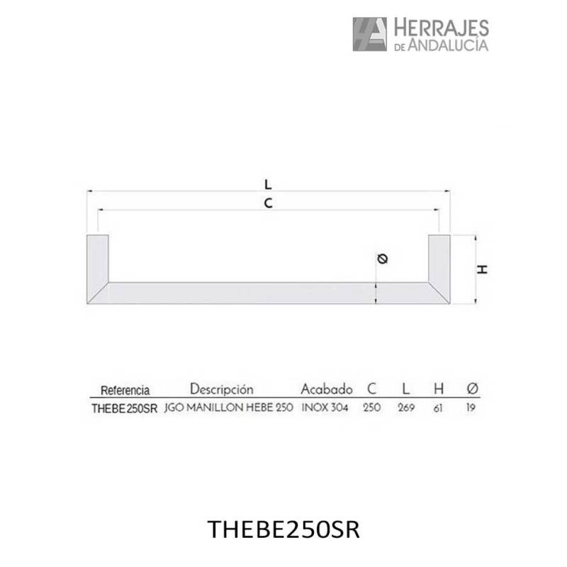 Manillón Hebe 250 acero inoxidable sin rosetas-Herrajes de Andalucía