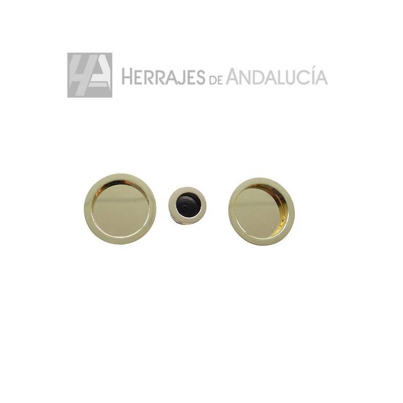 Kit puerta corredera cazoleta + dedal latón pulido-Herrajes de Andalucía