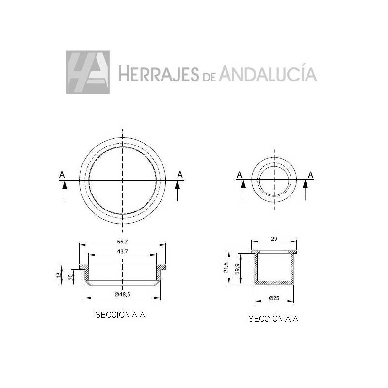 Kit puerta corredera cazoleta + dedal latón pulido-Herrajes de Andalucía