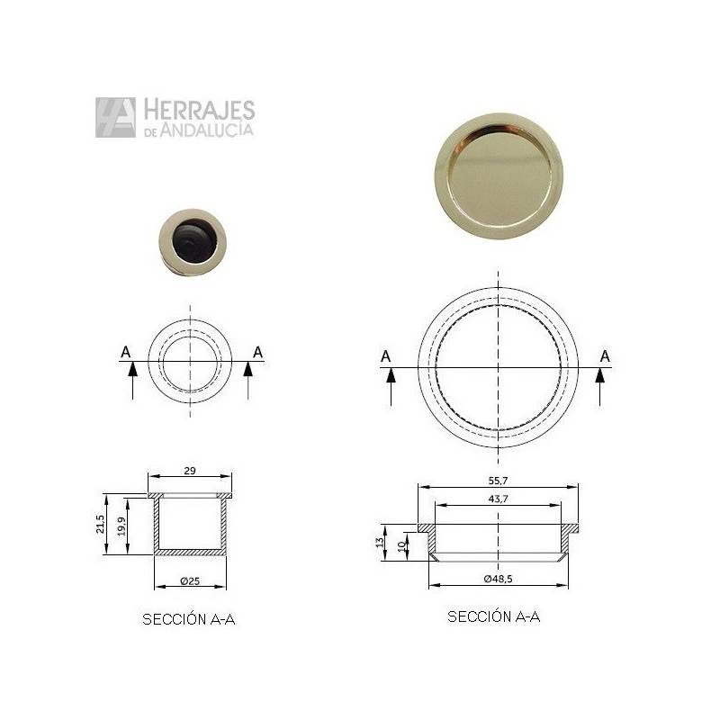 Kit puerta corredera cazoleta + dedal latón pulido-Herrajes de Andalucía