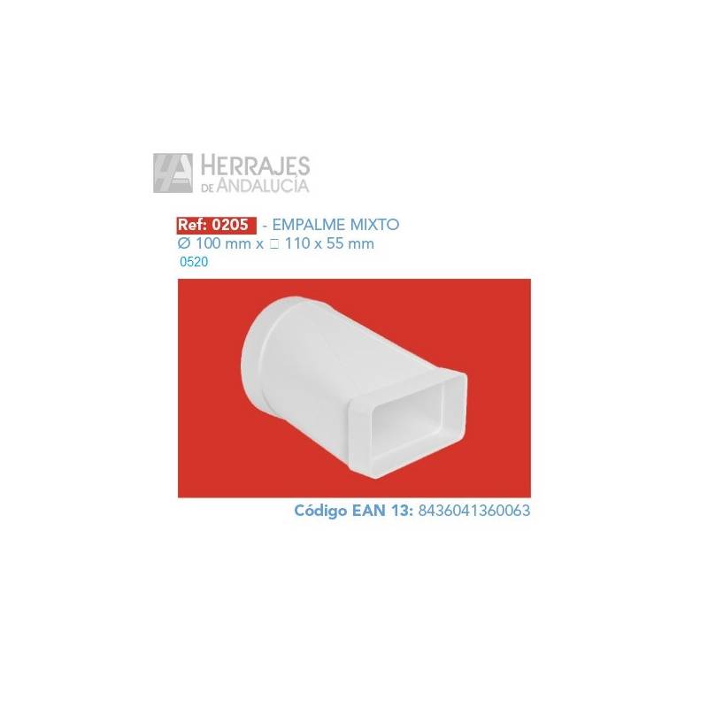 Empalme Mixto Plástico Blanco Ø100 mm | Herrajes de Andalucía