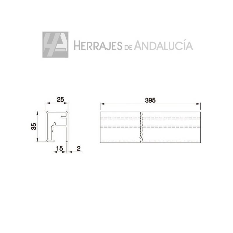 Perfil alto para cabina sanitaria de 3.95cm de aluminio-Herrajes de Andalucía