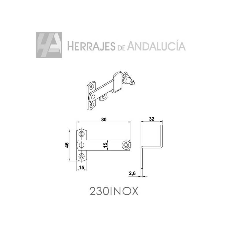 Aldabilla Contraventana Inox 80x46mm | Herrajes de Andalucía