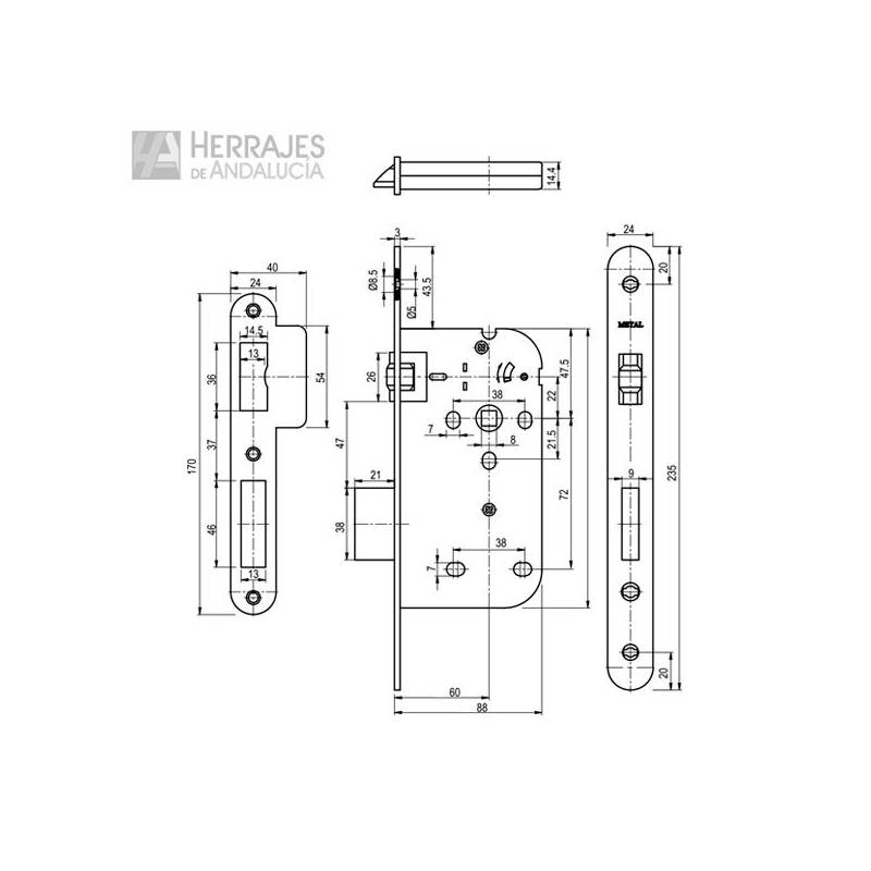 Medidas-Cerradura Mega 380 Vaivén-Herrajes de Andalucía