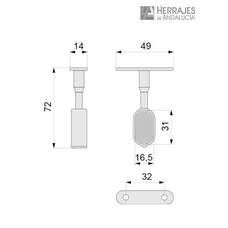 Soporte ciego techo barra Oval 30x15mm | Herrajes de Andalucía