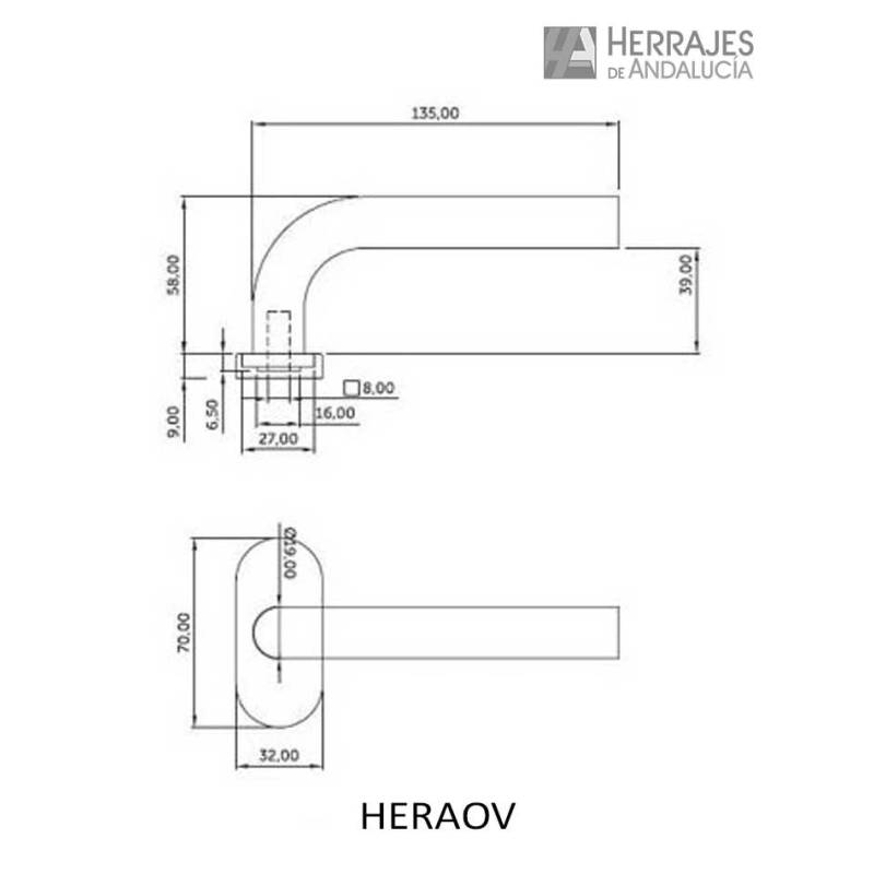 Manilla con roseta ovalada 135x70 mm | Herrajes de Andalucía