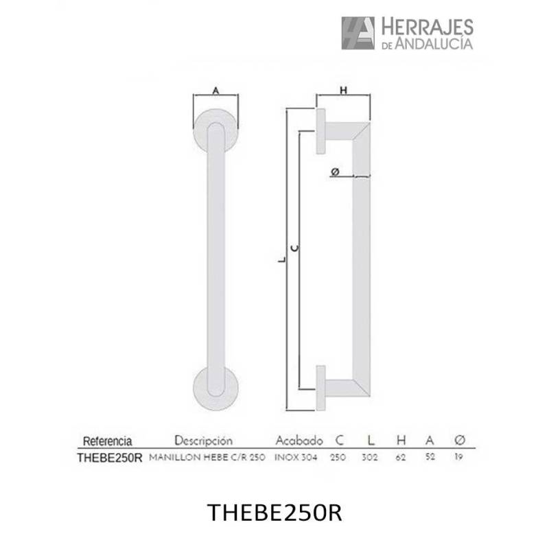 Manillón Hebe con rosetas redondas y medida 250mm | Herrajes de Andalucía