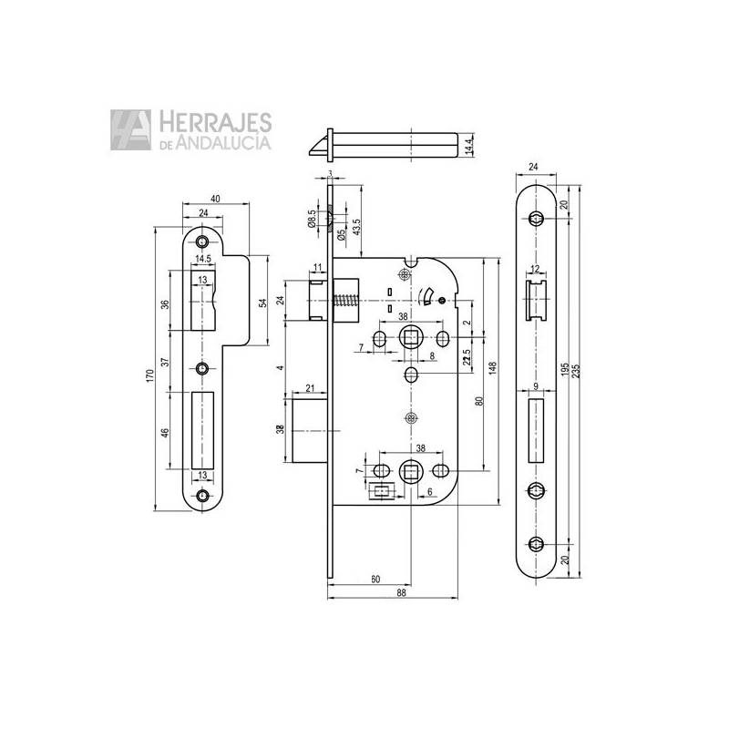 Cerradura Mega 344 AISI 304 F24/60 | Herrajes de Andalucía