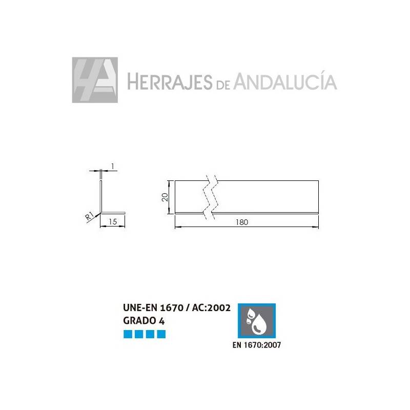 Perfil L interior WPF 180 cm cabina sanitaria | Herrajes de Andalucía