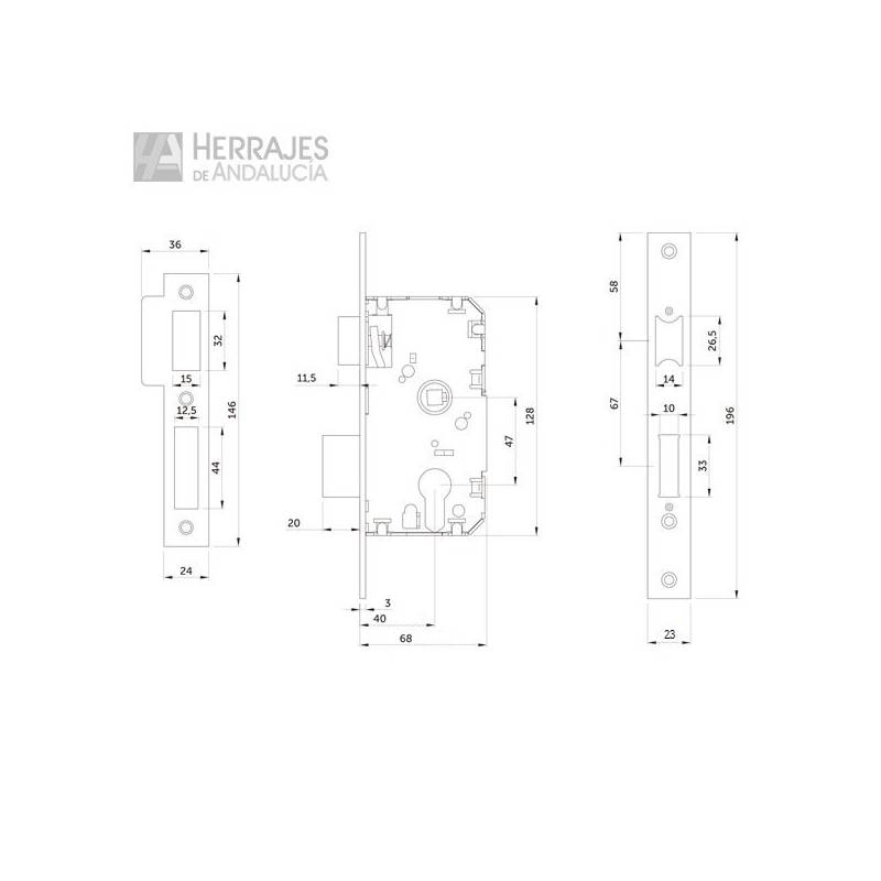 Cerradura embutir puertas de madera con cilindro 40mm Inther-Herrajes de Andalucía
