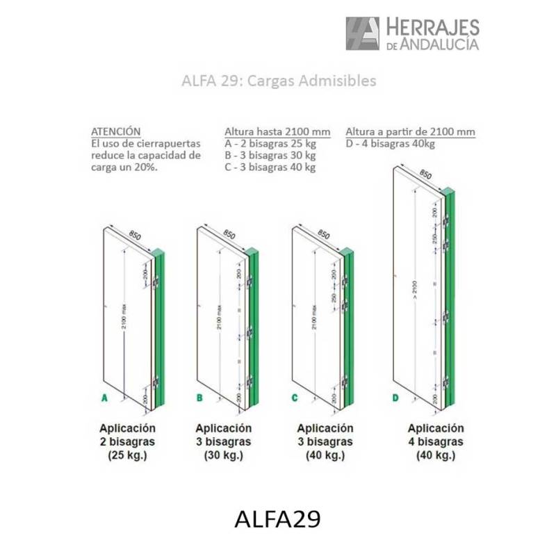 Bisagra oculta reversible Alfa 29-Herrajes de Andalucía