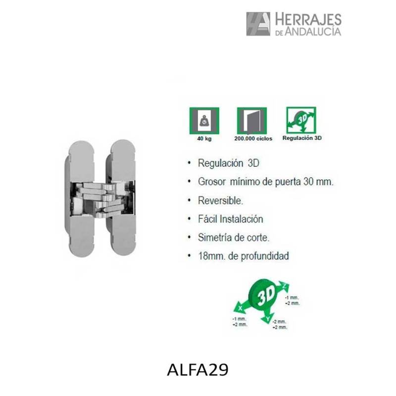 Detalles de Bisagra oculta reversible Alfa 29-Herrajes de Andalucía