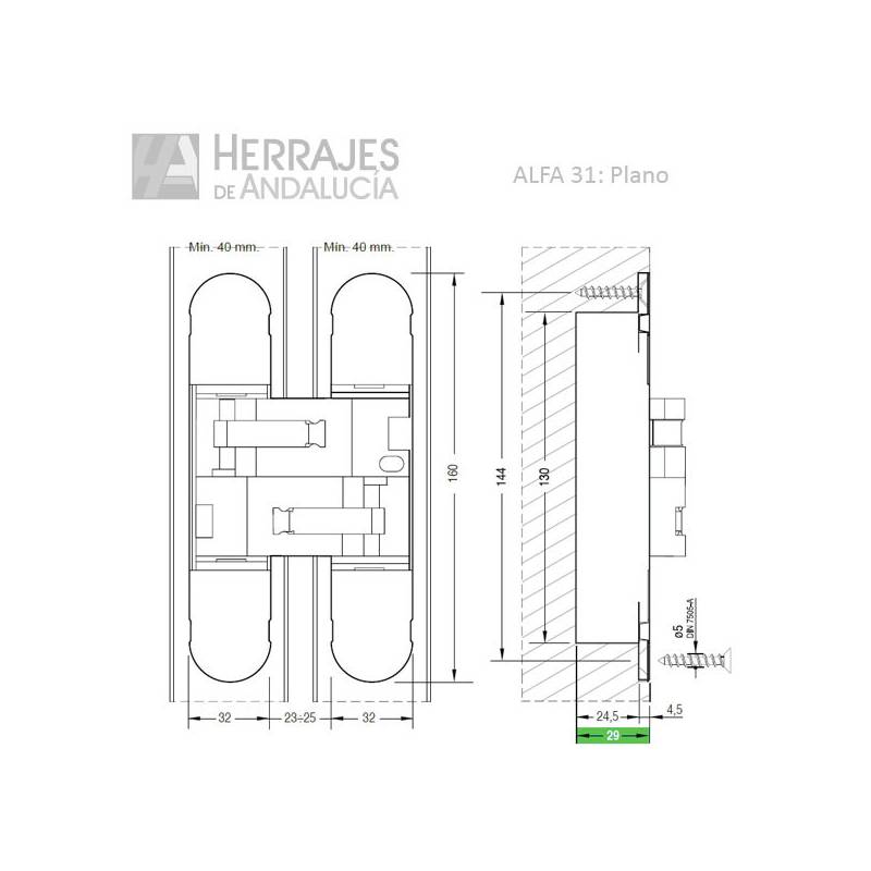 Bisagra invisible modelo Alfa31-Herrajes de Andalucía