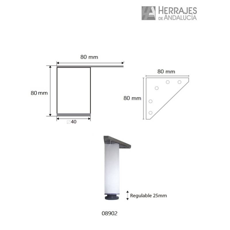Pata cuadrada aluminio 80 mm regulable – Herrajes de Andalucía