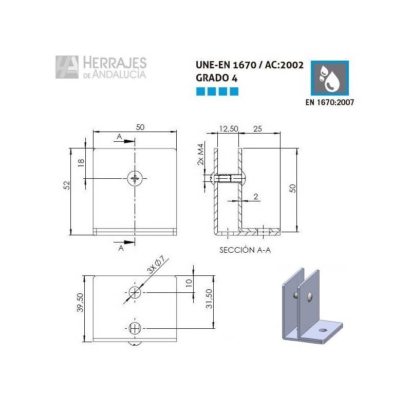 Escuadra LU WPF-21 Inox 304 50x50 mm | Herrajes de Andalucía