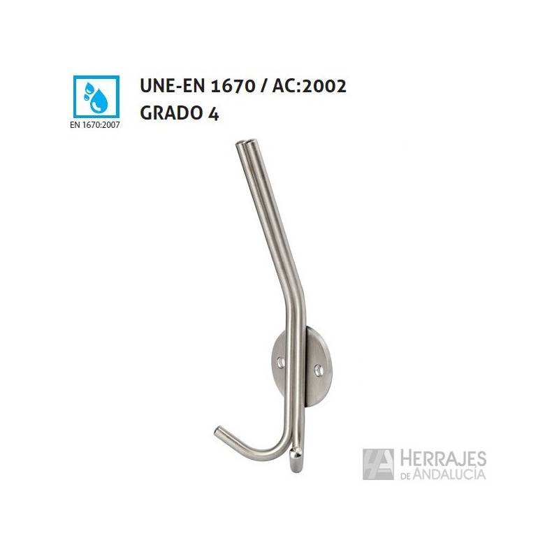 Percha 2 ganchos cabina sanitaria Inoxidable 185mm Ø49mm | Herrajes de Andalucía