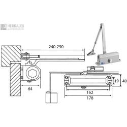 Cierrapuertas Regulable de Brazo sin Retenedor Color Plata CTB72SRPL