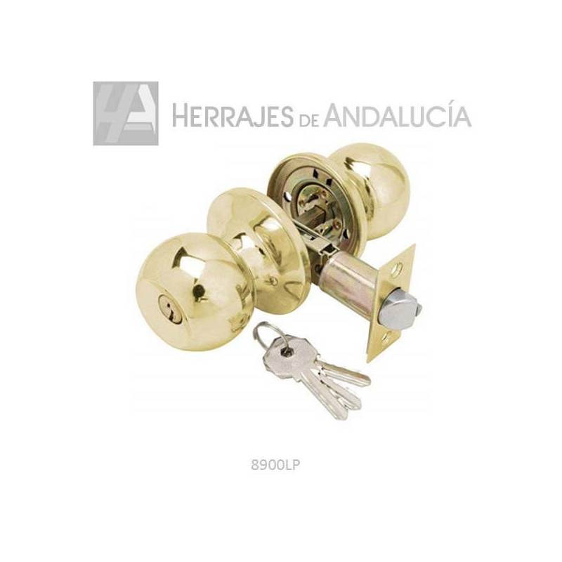 Pomo Puerta Redondo con Llave – Condena Latón Pulido | Herrajes de Andalucía