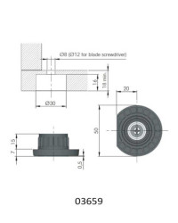 Pie nivelador integrato z30 de 50mm de diÁmetro regulable +10mm carga mÁx 175kg acabado: negro