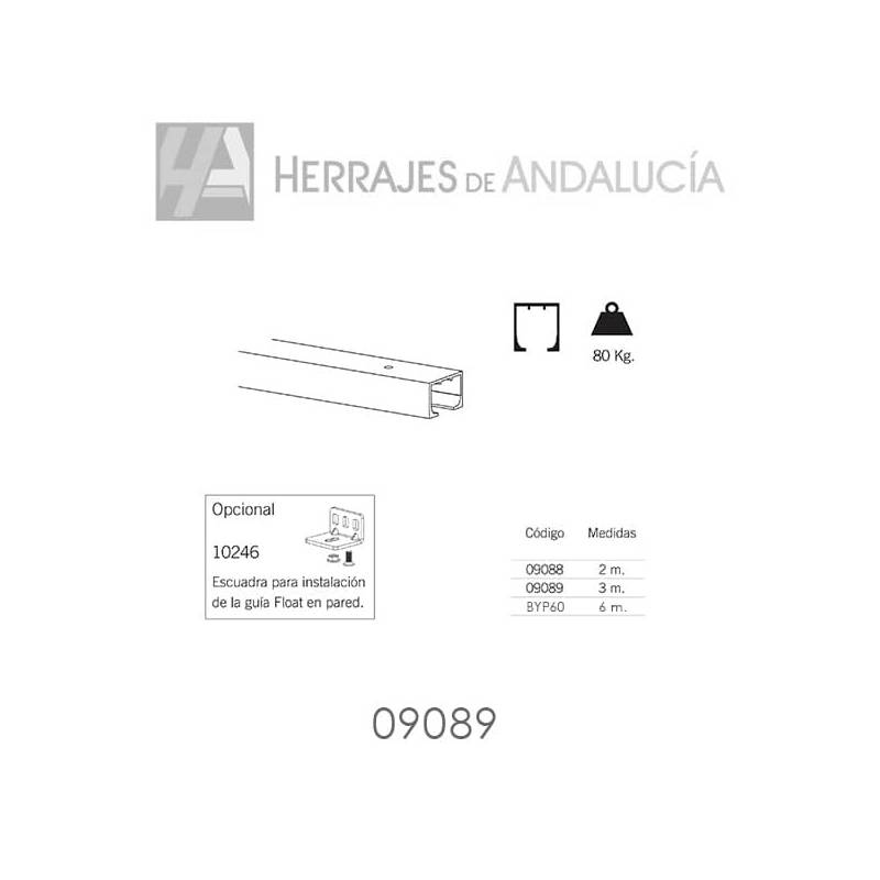 Perfil superior de aluminio Alfa12 de 3 metros de 60kg hasta 80kg.