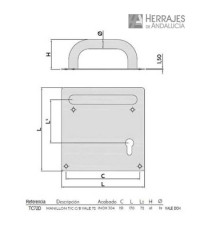 Manillon con placa acero inoxidable aisi-304 bocallave para puerta izquierda a 72mm 170x170mm