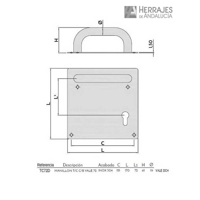 Manillón placa acero 170x170mm-Herrajes de Andalucía